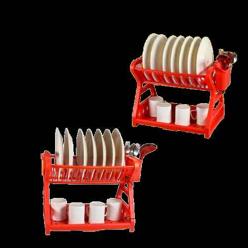 2-Tier Plastic Dish Rack with Drainage – Space-Saving & Durable