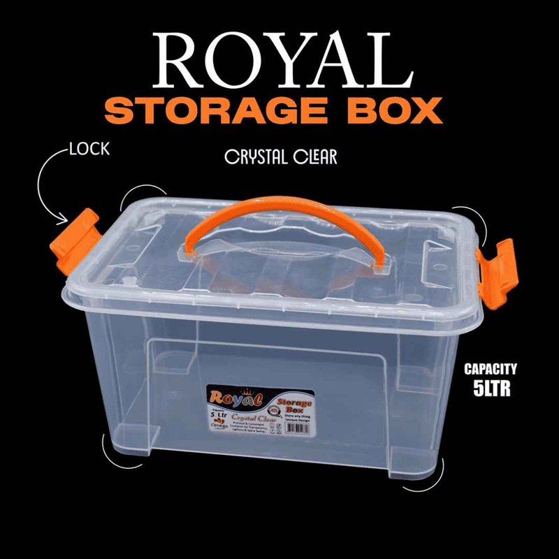 Royal Crystal Clear Storage Box 5L with Secure Lock & Handle