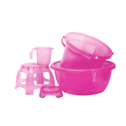 5-Piece Transparent Plastic Bathroom Set – Bucket, Tub, Stool & Mug