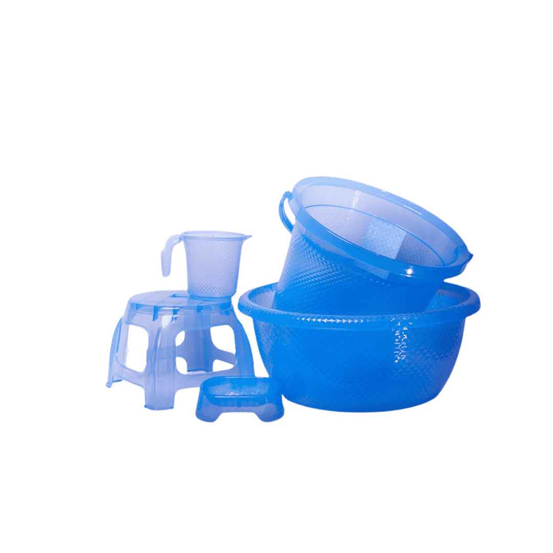 5-Piece Transparent Plastic Bathroom Set – Bucket, Tub, Stool & Mug